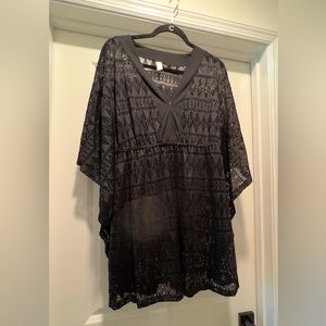 Tropical Escape Women’s Black Lace Swim Suit Cover Up Dress EUC